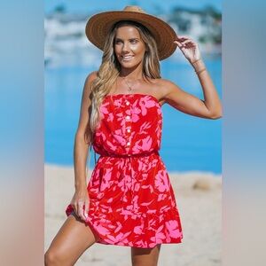 NEW Cupshe • Fuchsia Floral Tie Waist Mini Tube Dress